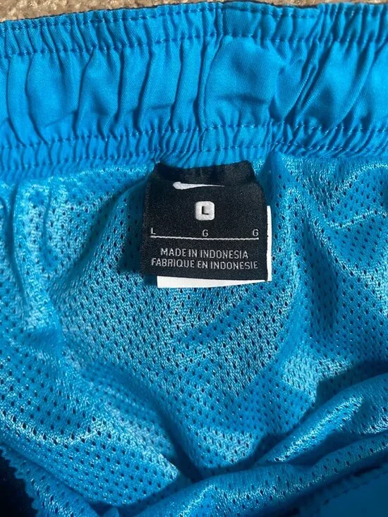 Nike Swim Trunks Men's Large Shorts Rush Blue Geometric Volley Mesh Liner Lined - Picture 8 of 10